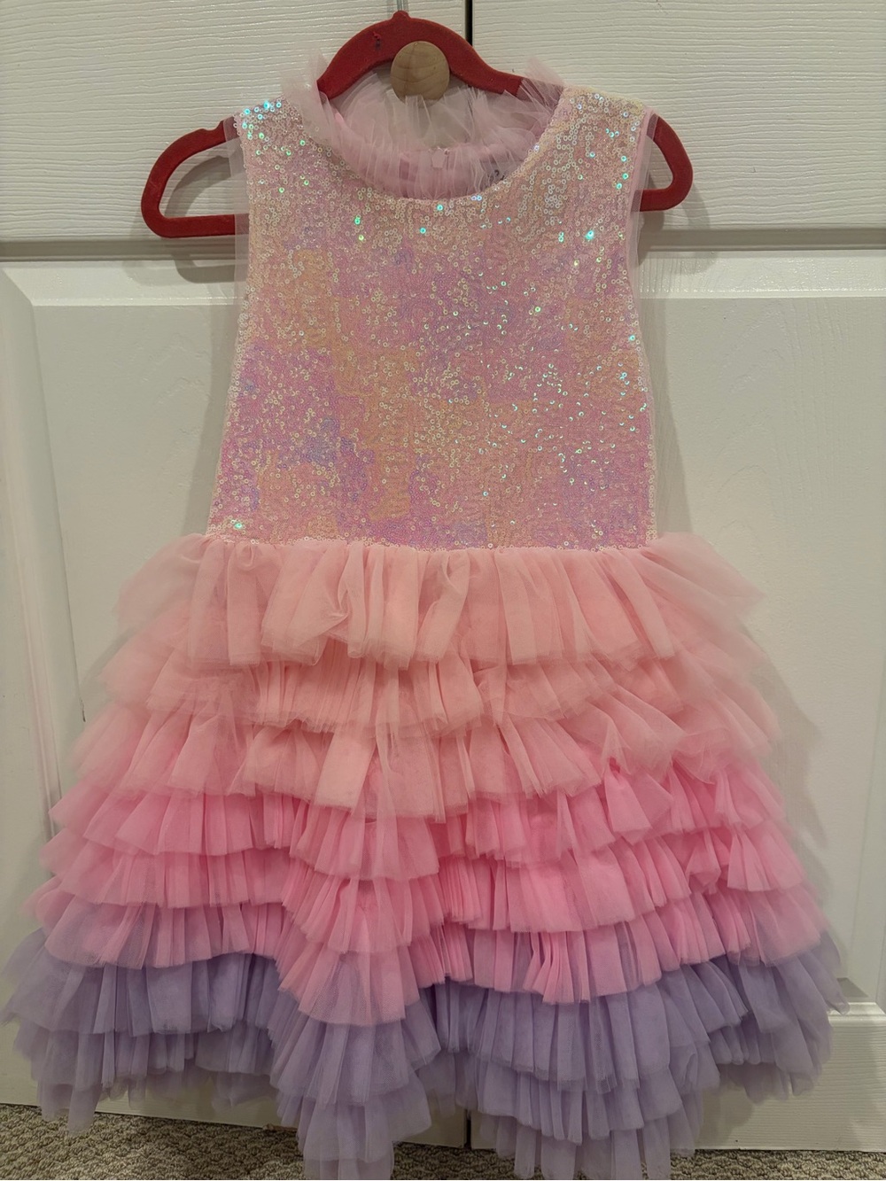 Girls Pink & Lavender Tulle Ruffle Party Dress